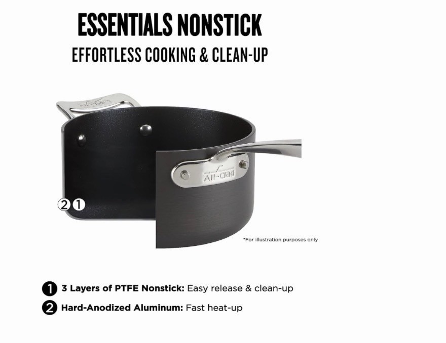 All-Clad Essentials Hard Anodized Nonstick Cookware Set 10 Piece Oven Safe 350F