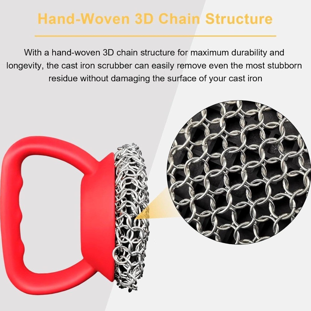Stainless Steel Chainmail Scrubber for Cast Iron Pans Skillets Dutch Ovens with