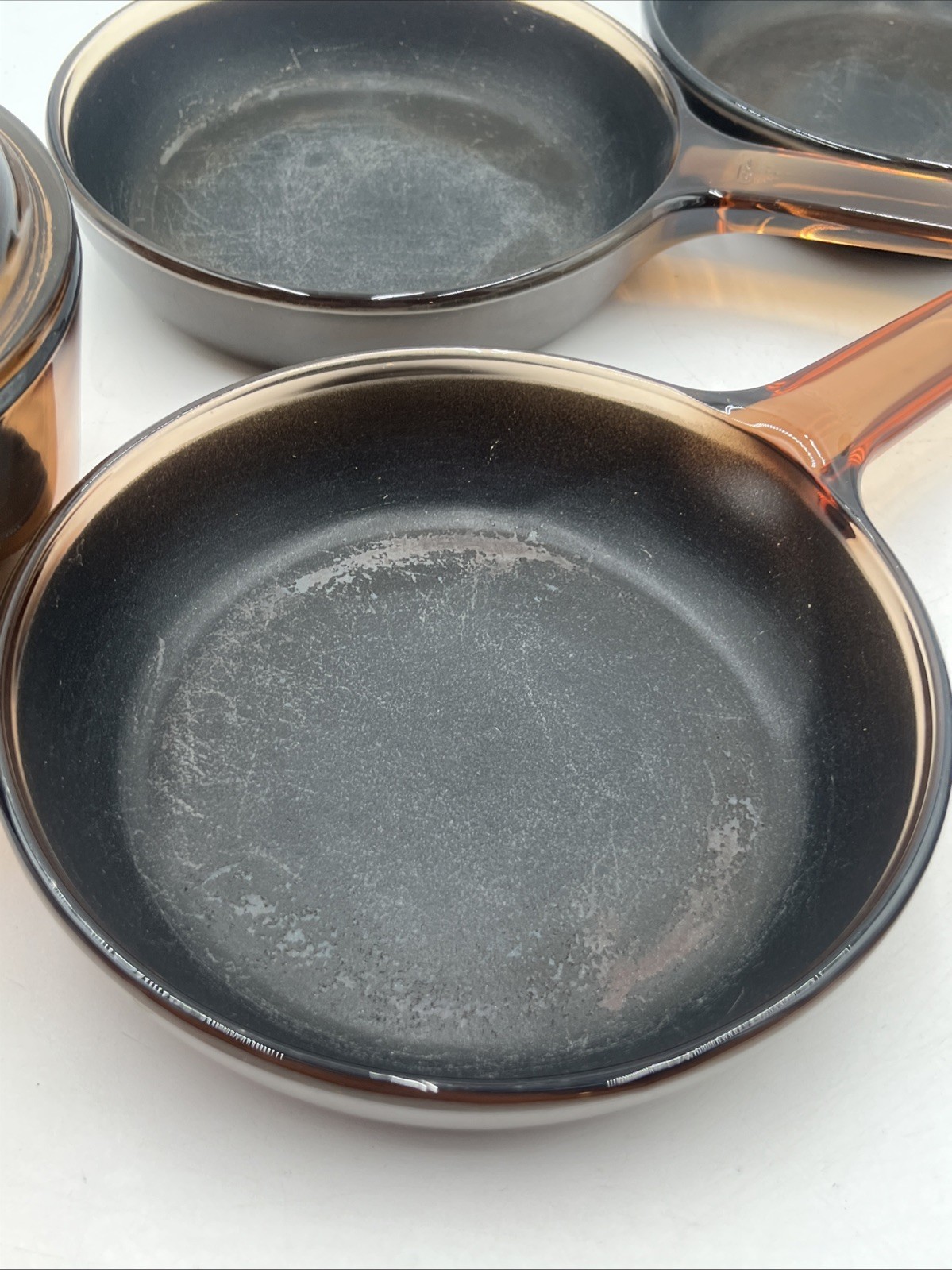 Visions 6 Piece Set Nonstick Bottoms Amber 1L Saucepan W/ Lid & Four 7” Skillets