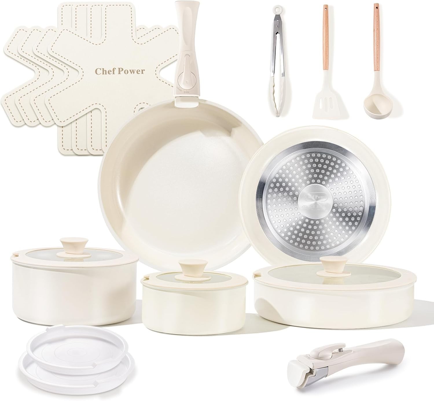 Chef Power ceramic cookware set, non-toxic and harmless, with detachable handles