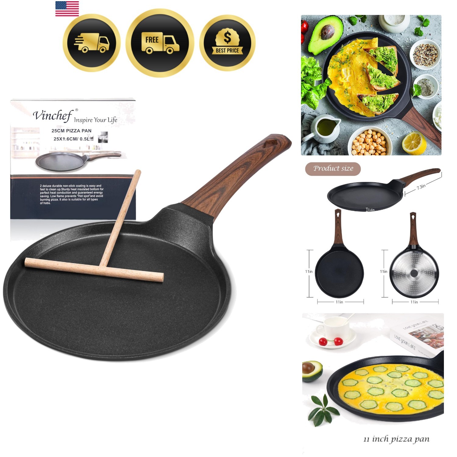 Nonstick Crepe Pan Skillet Tawa Omelette Tortilla Pancake Griddle 11 inch