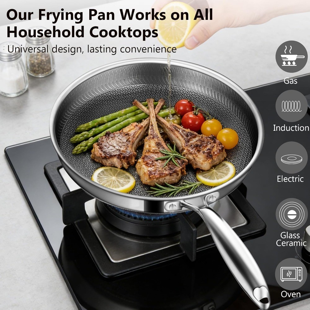Frying Pans, 8-inch Hybrid Frying Pans Stainless Steel Skillets, Dishwasher &