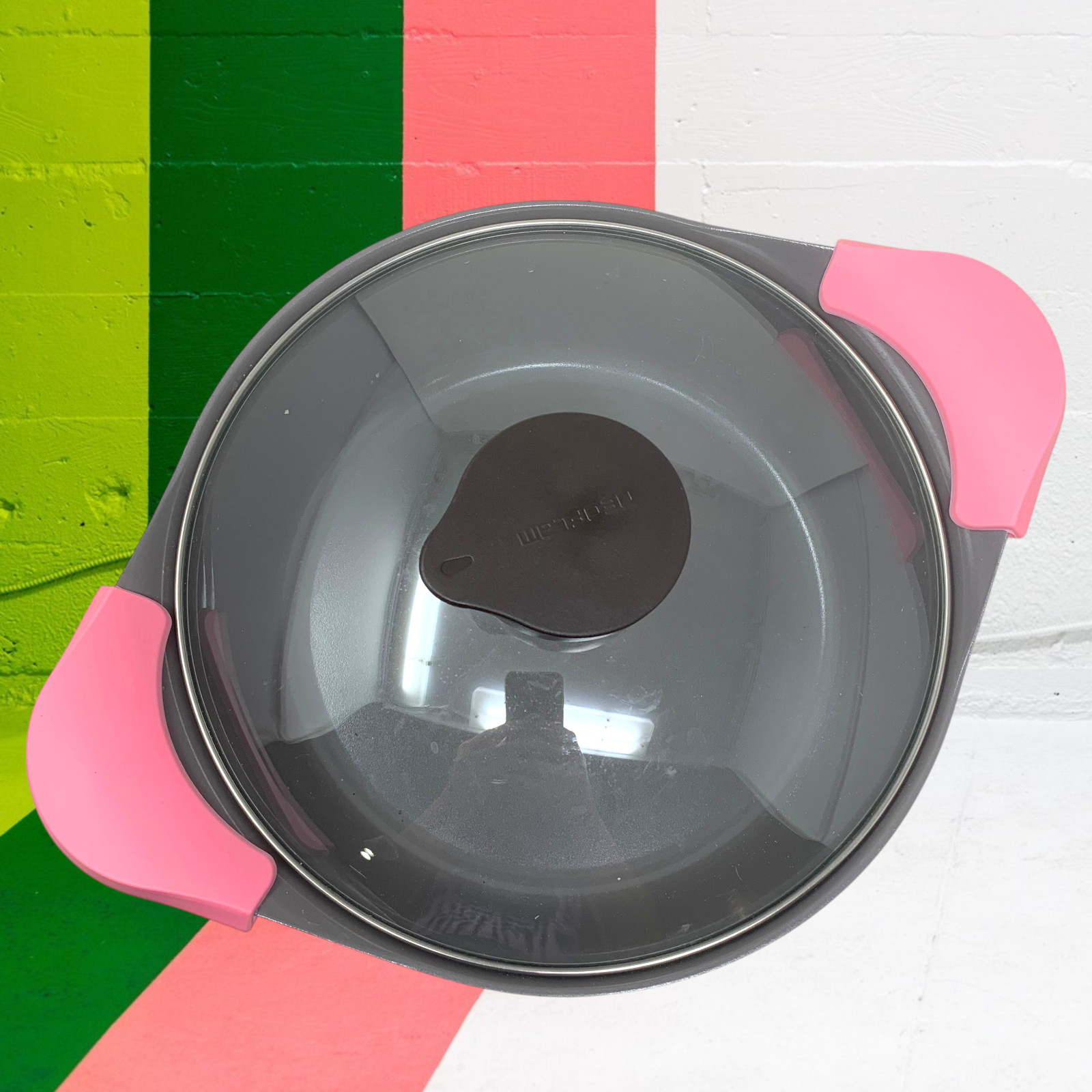 Neoflam Pink Enamel Dutch Oven Stock Pot Glass Lid Silicone Handles Korea