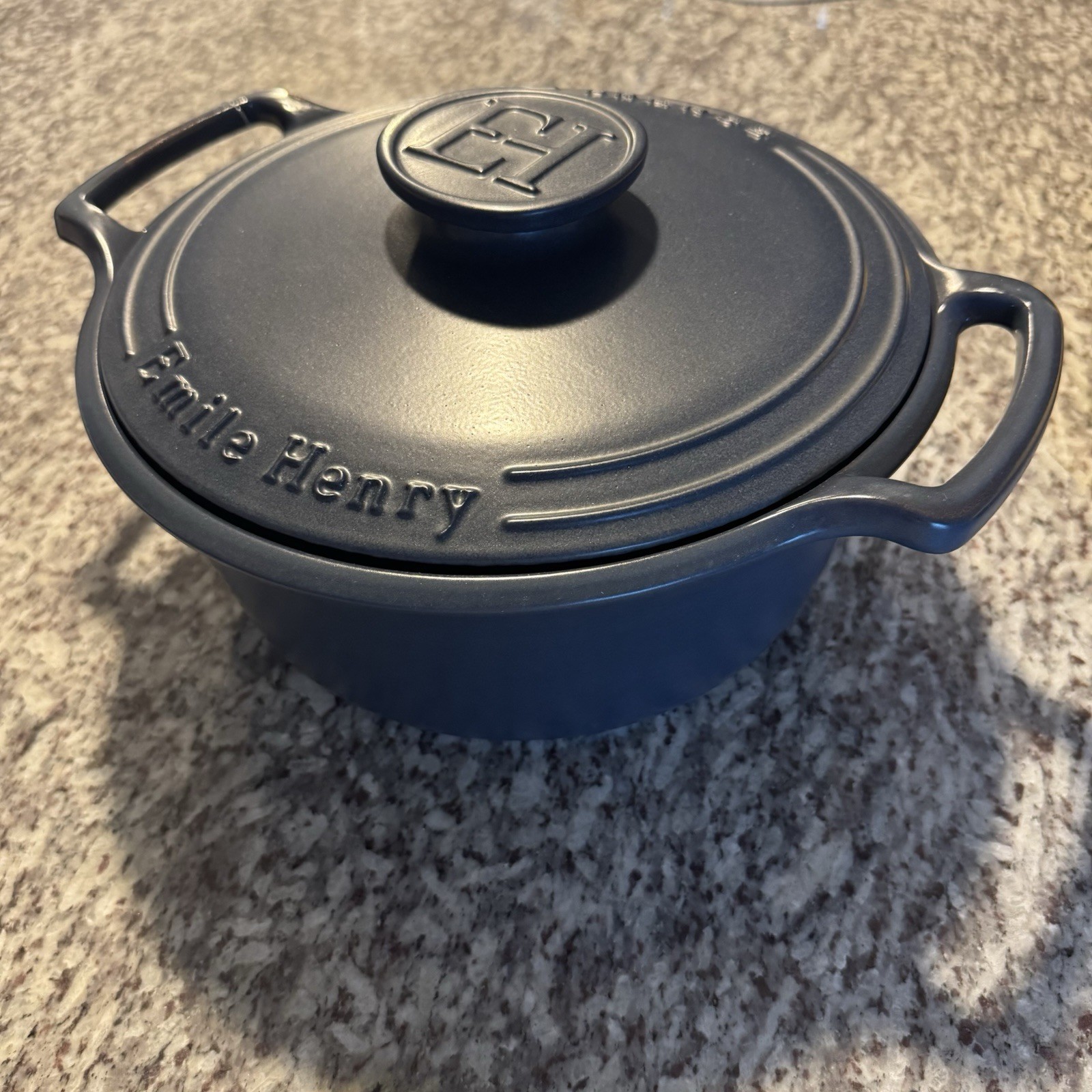 Dutch Oven Emile Henry 4.5 Quart W/ Lid, Ceramic, Handmade In France, Matte Navy