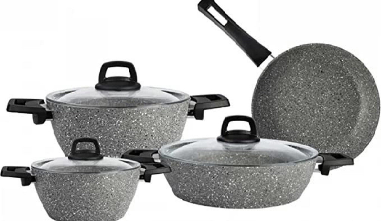 Cookware BioGranite 7 Pieces Granite Cookware Pot and Pan Set NonStick Coating