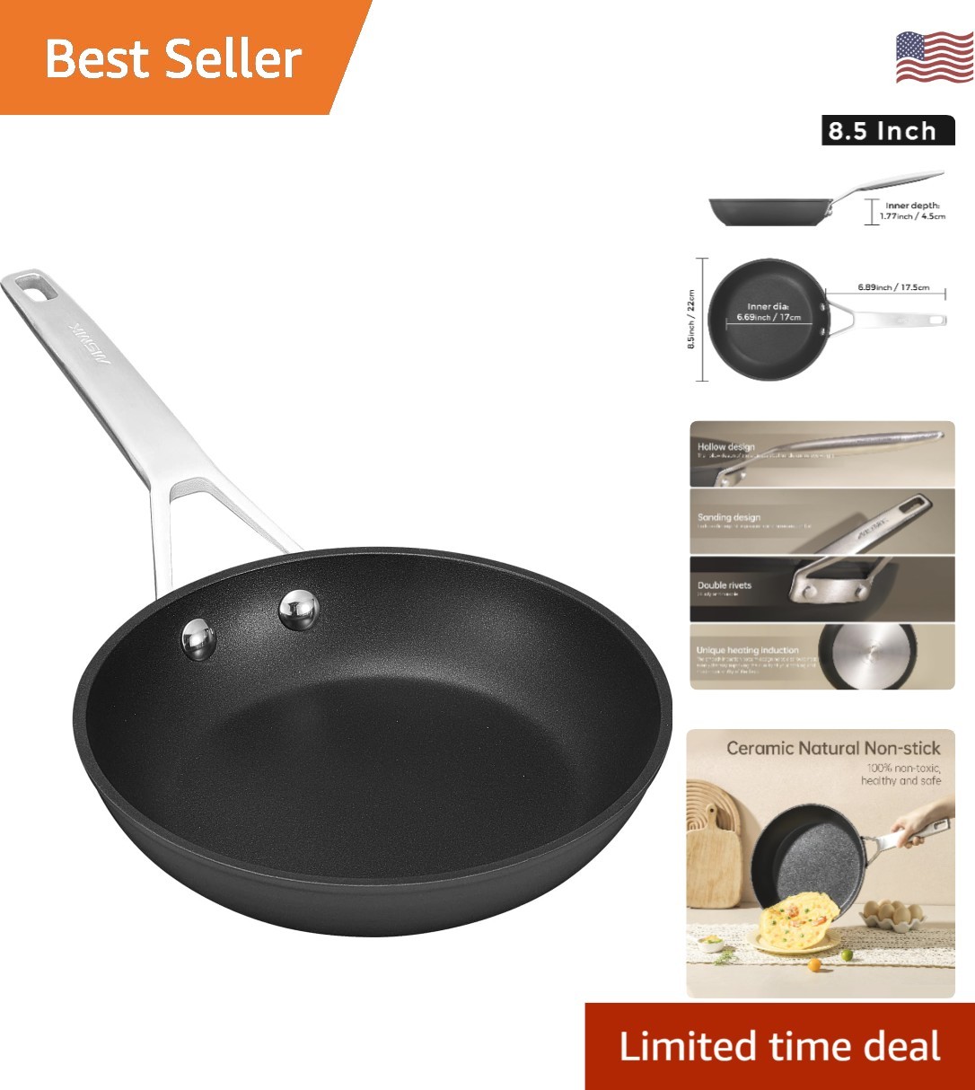 8.5” Non-Stick Omelette Pan with Stay-Cool Handle – Ideal for Induction
