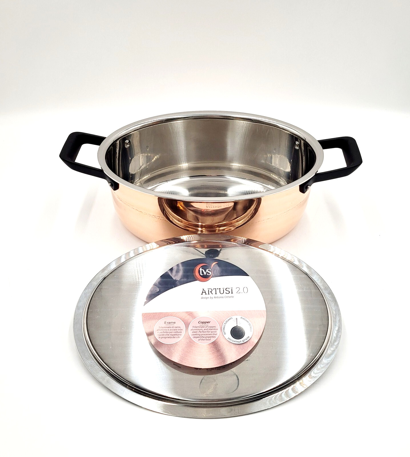 TVS ARTUSI 2.0 Copper Casserole W/ Lid by Antonio Citterio Made in Italy NEW