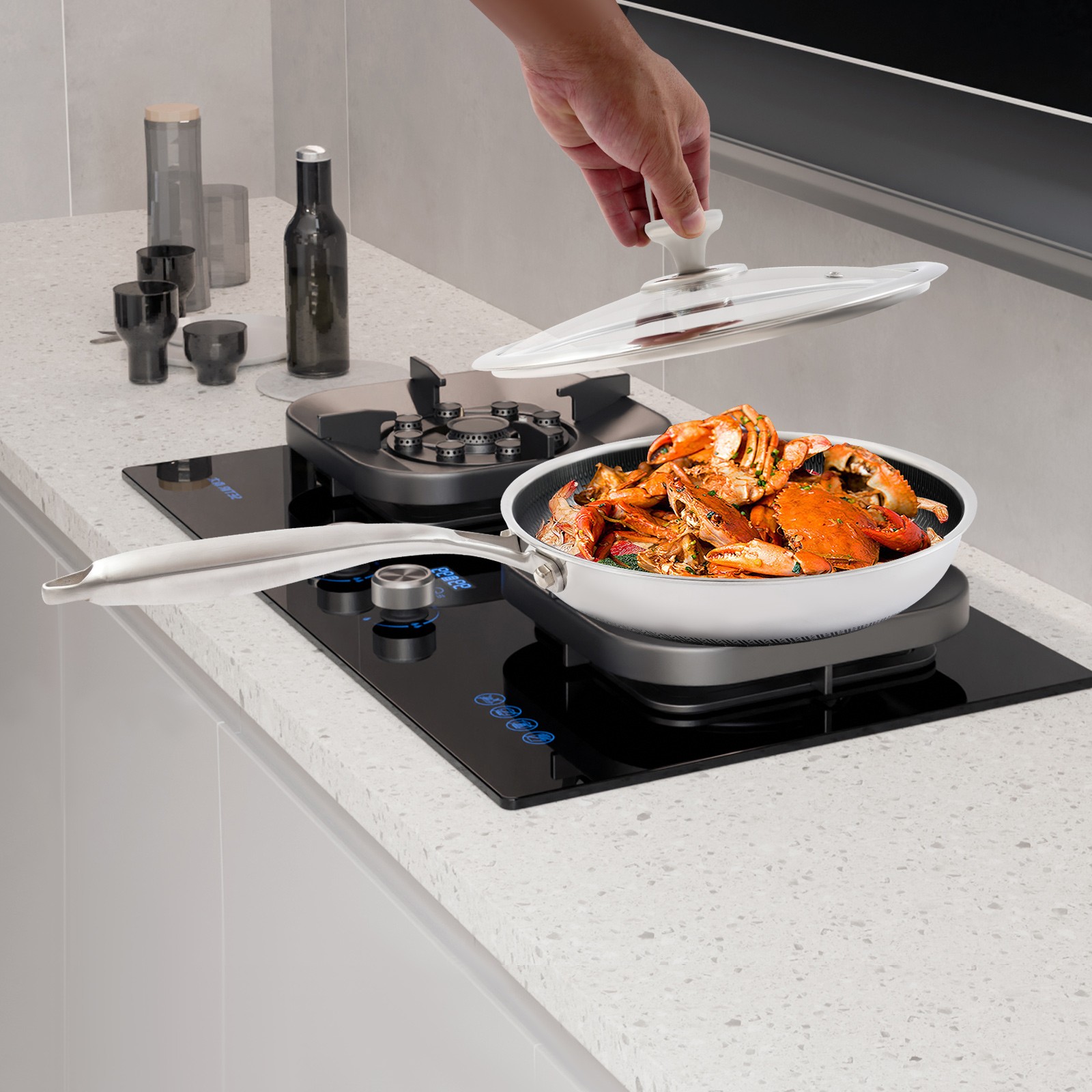 Stainless Steel Frying Pan, Frying Pan [316 Double-sided Full Screen+glass Cover