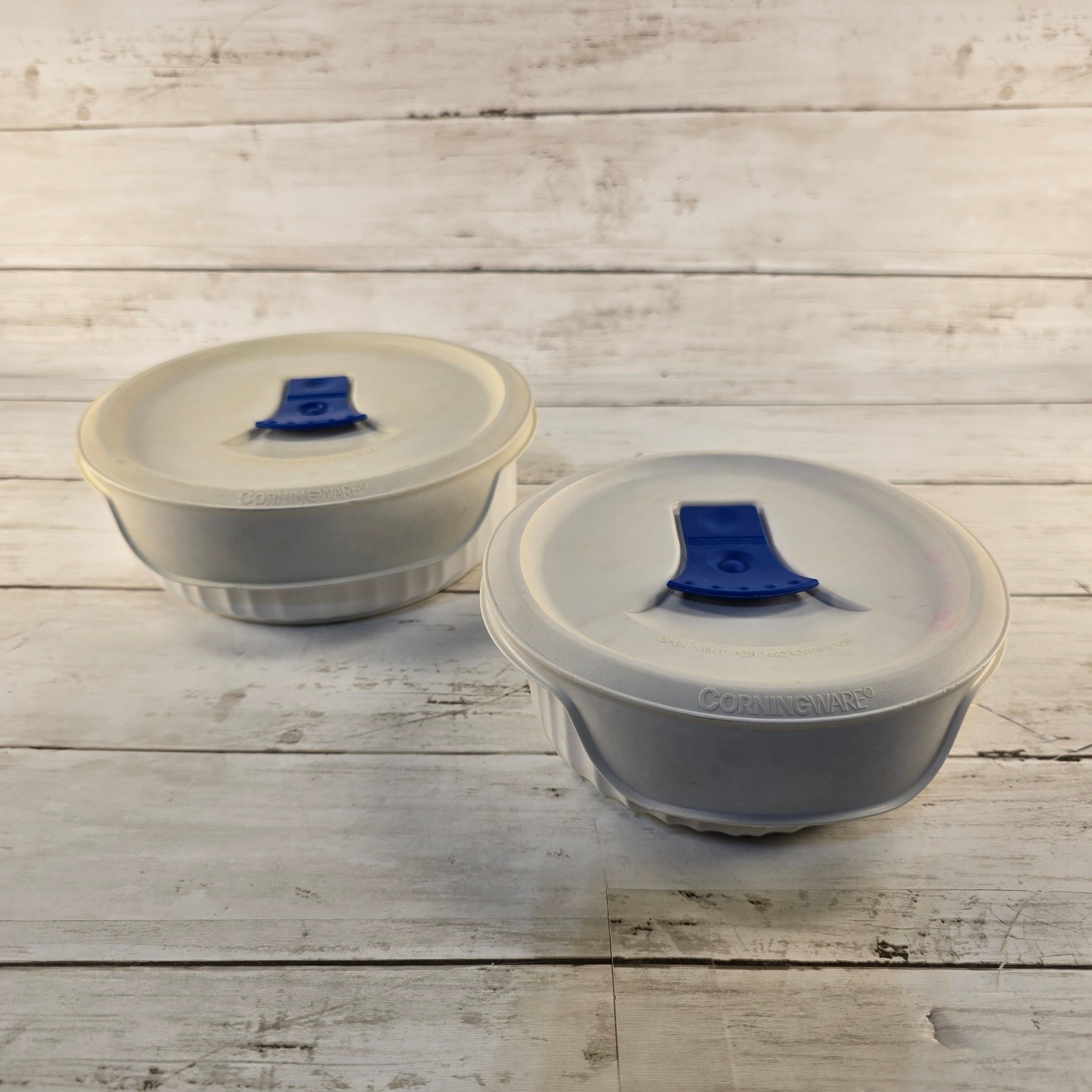 CorningWare French White Stoneware Bowl Set 16oz 24oz with Vented Lids 2pc