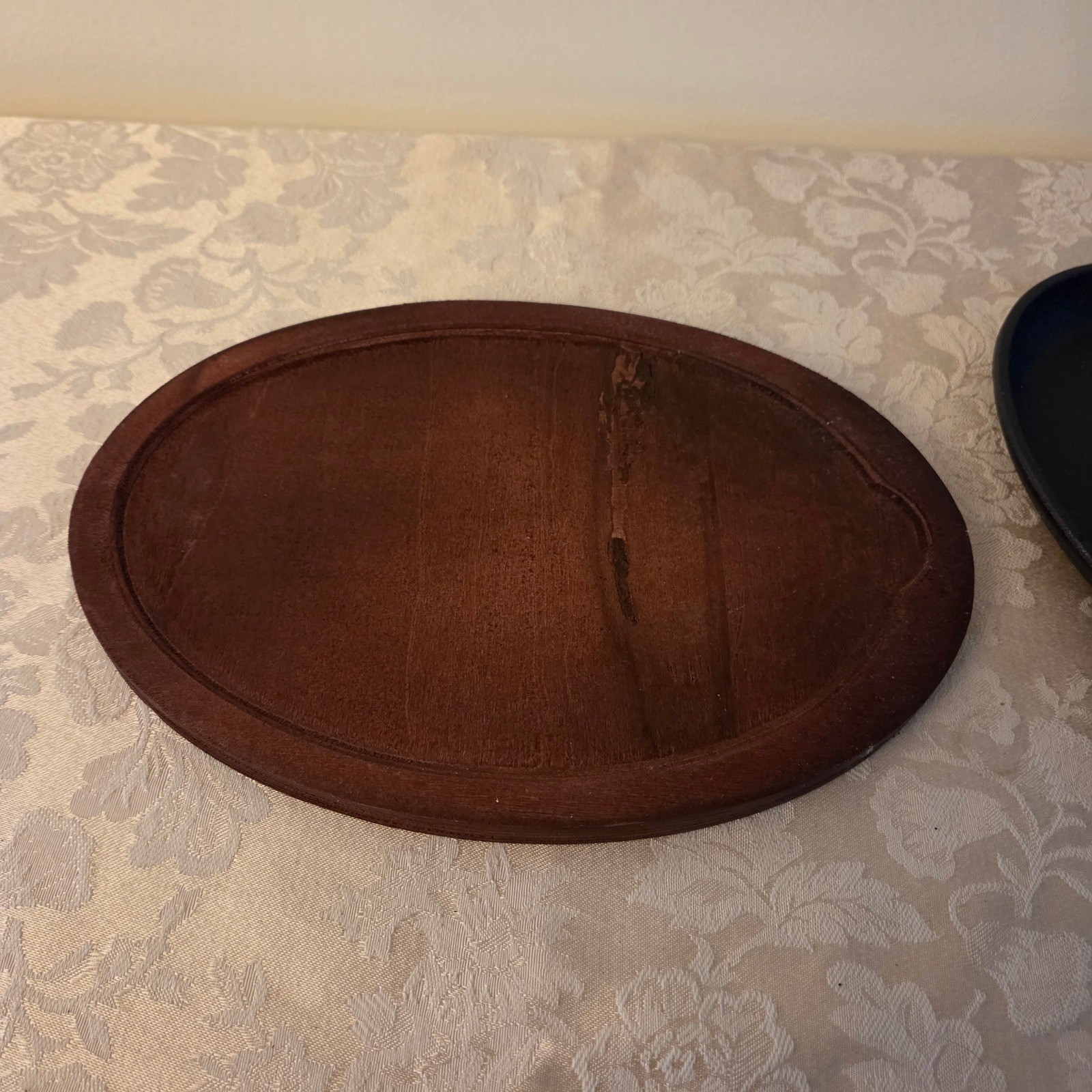 Cast Iron Fajita Skillet Oval 9.5 x 7-inch Sizzle Plate w/ Wooden Trivet New