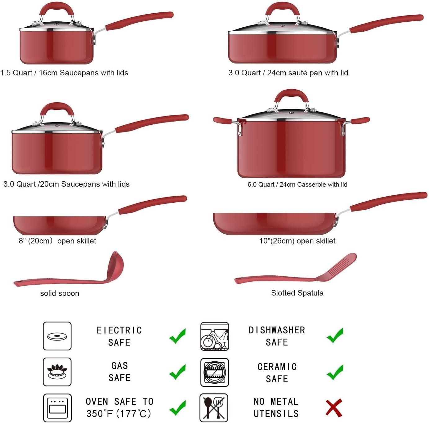 12-Piece Red Aluminum Cookware Set – Durable & Stylish