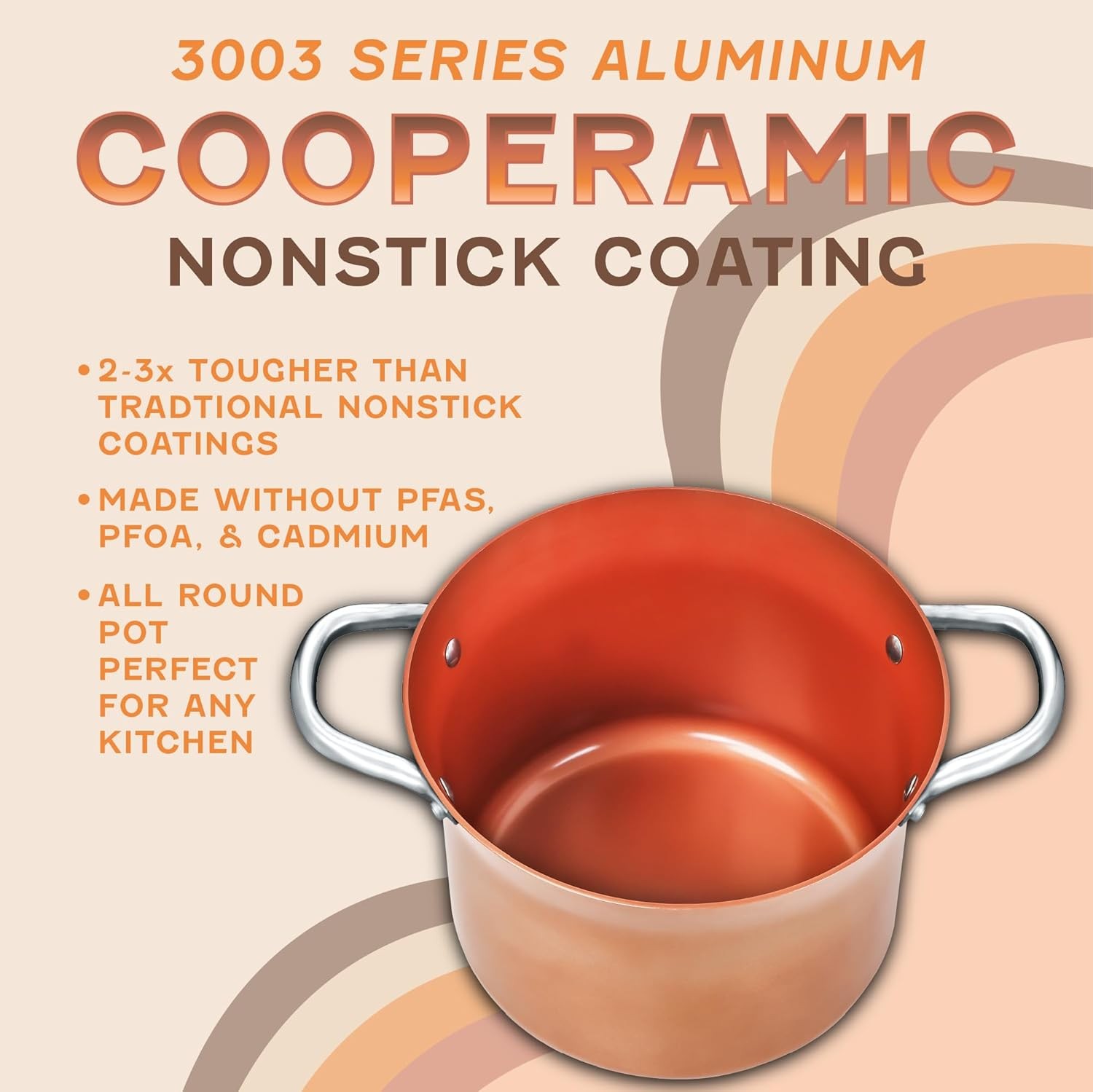 CONCORD 7 QT Copper Non Stick Stock Pot Casserole Coppe-Ramic Series Cookware