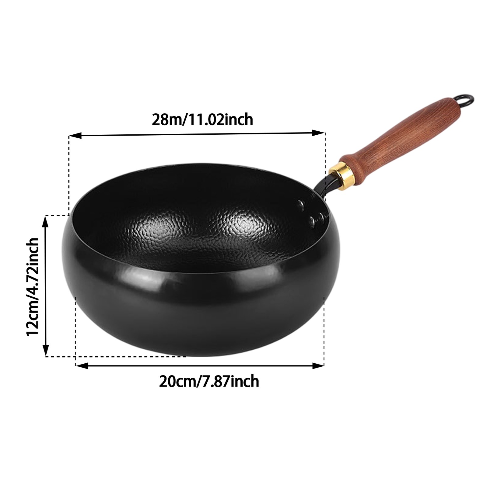 Iron Pan Uncoated Thick Iron Pot Quick Heating Wooden Handle for Gas Stoves 28cm