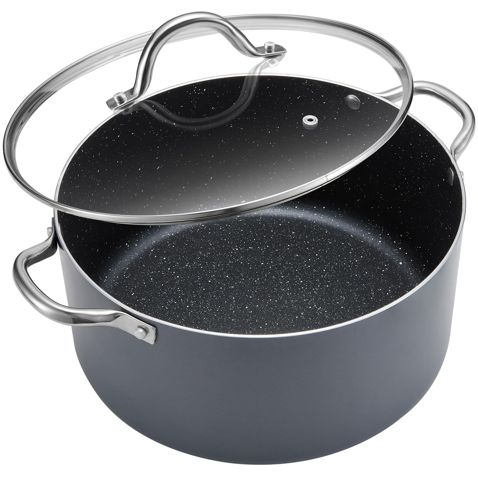 6 Quart Grey Non Stick Stock Pot, Lid, Aluminum Soup, Stew Pot, Induction