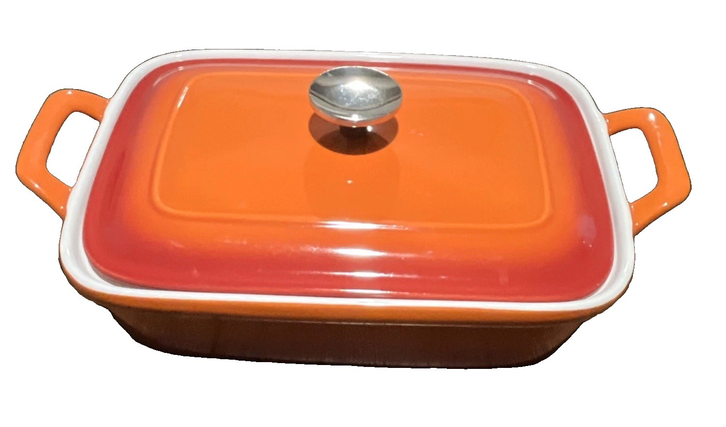 Fiks HK1.7L Enamel Rectangular Casserole Dish with Lid Orange/Red