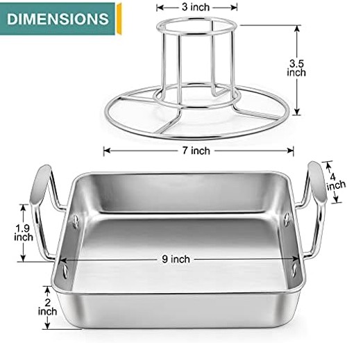 P&P CHEF Beer Can Chicken Holder with Roasting Pan Set, 9-inch Stainless Stee…