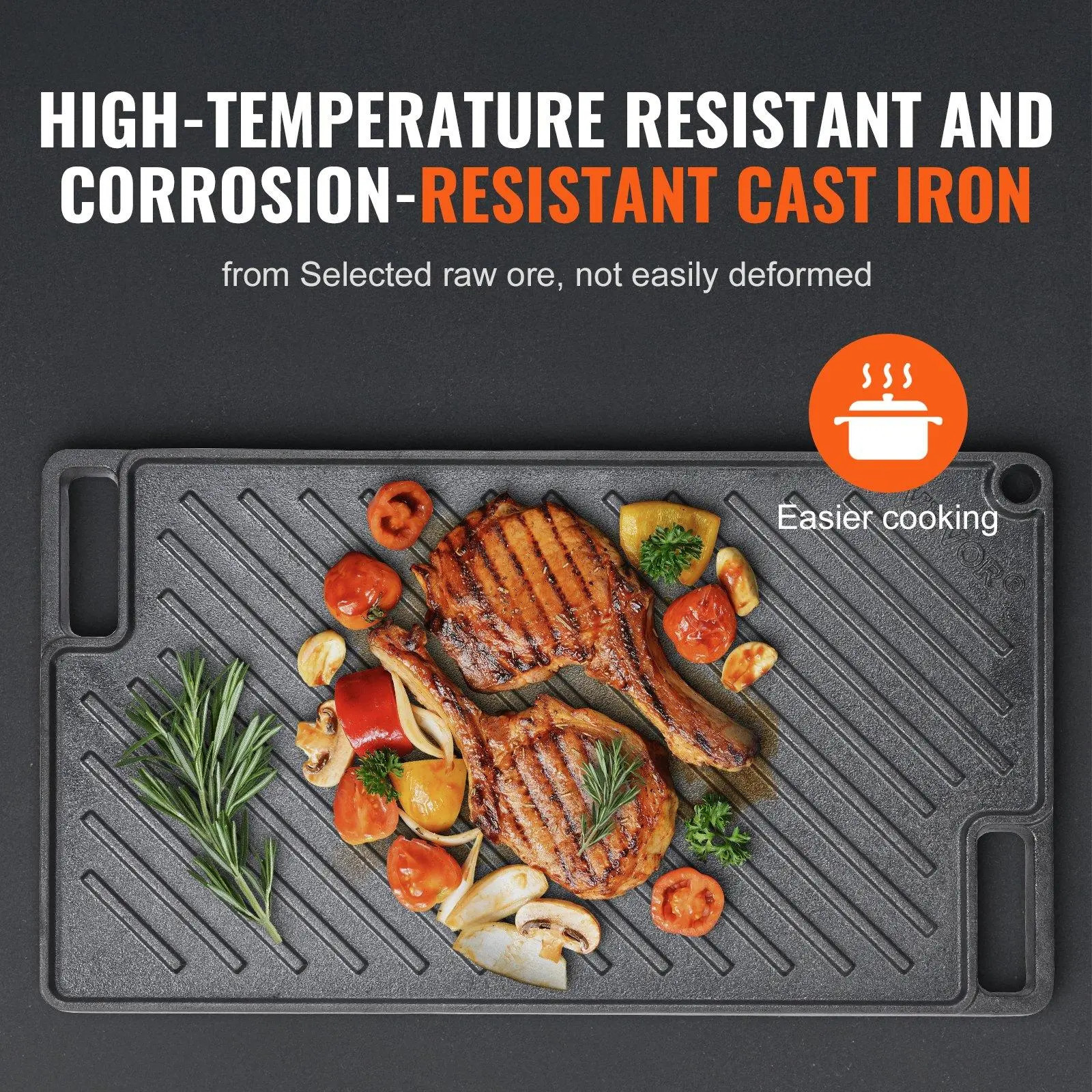 Portable Pre-Seasoned Cast Iron Reversible Griddle Pan for Outdoor Gas Barbecue