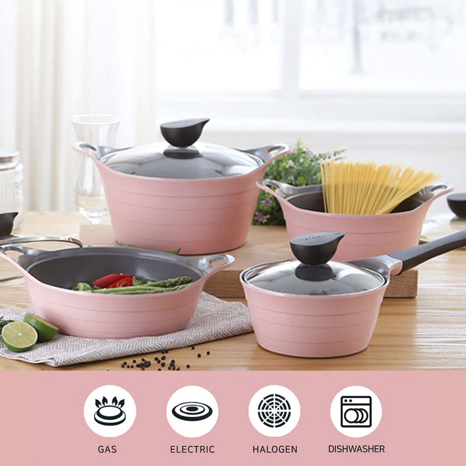 Eela 7pc Ceramic Coated Nonstick Cookware Pots&pan Set With Saucepan Frying Pan
