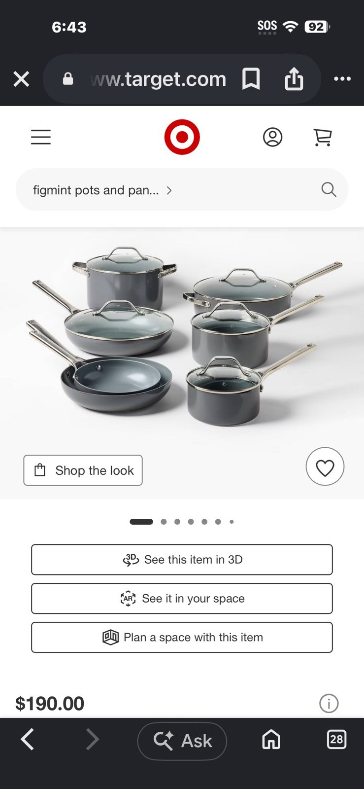 Figmint 12PC Aluminum Cookware Set 450 Degree F Dark Gray Nonstick Ceramic