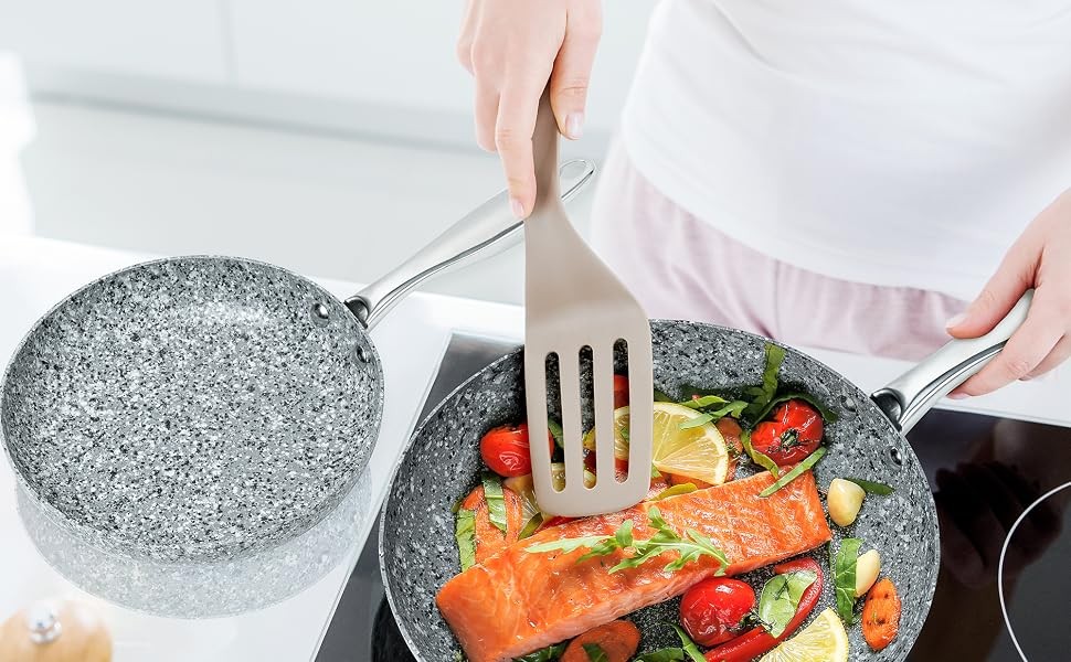 Frying Pans Set with 100% APEO & PFOA-Stone Non Stick Coating, Granite Skillet