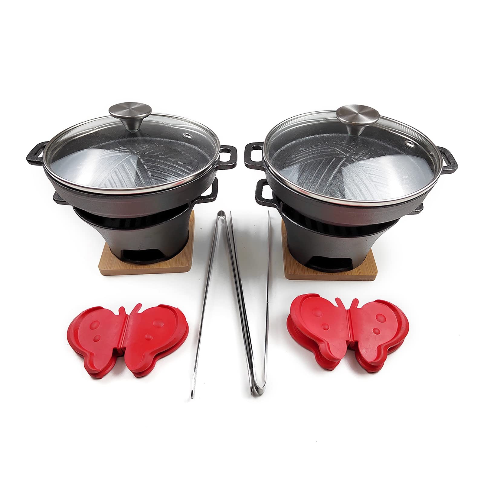 Hawok Yakiniku Plate Cast Iron Glass Lid Mini Stove Set Of 2 786899989649