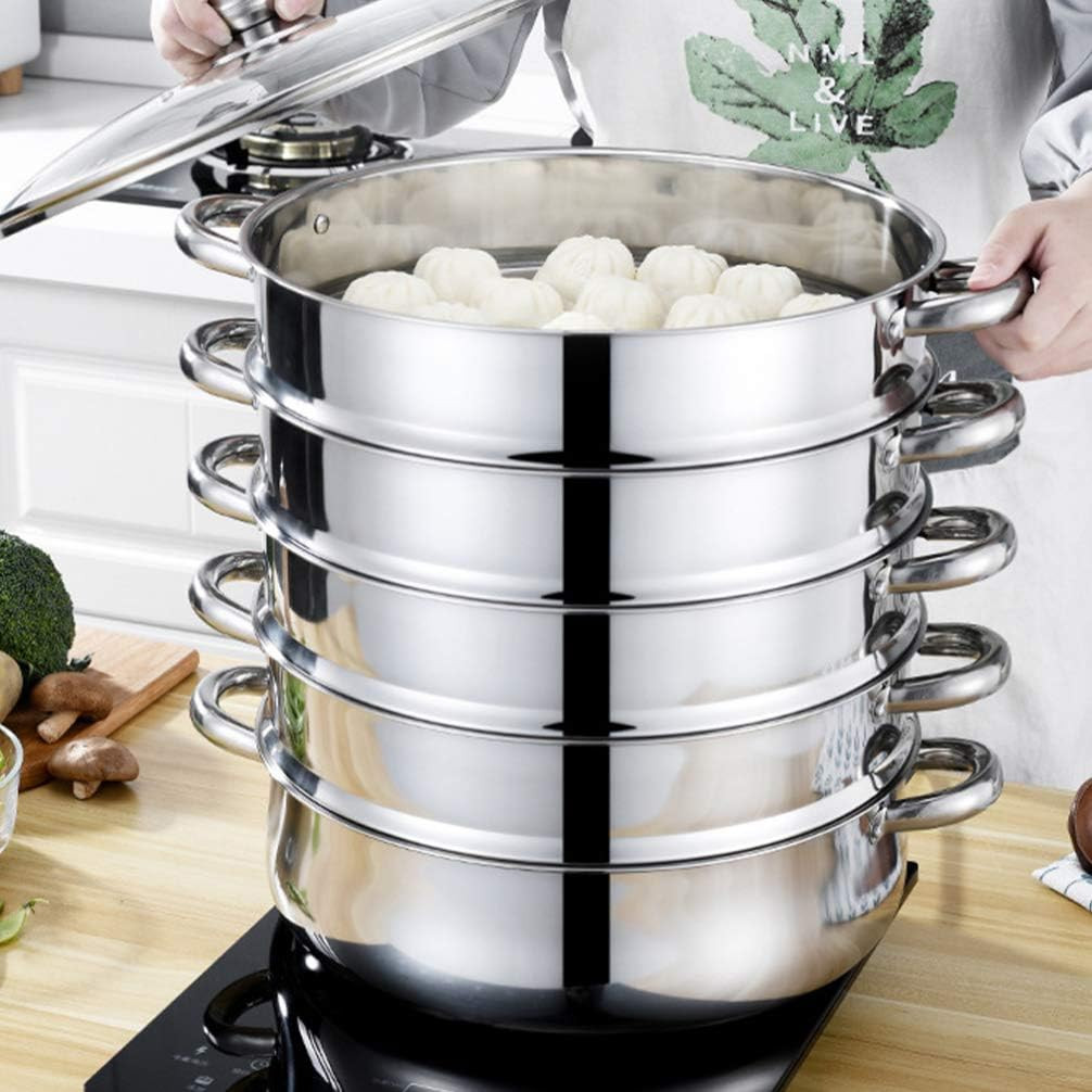 28cm 5-Tier Stainless Steel Steamer Pot Set with Lid for Healthy Cooking