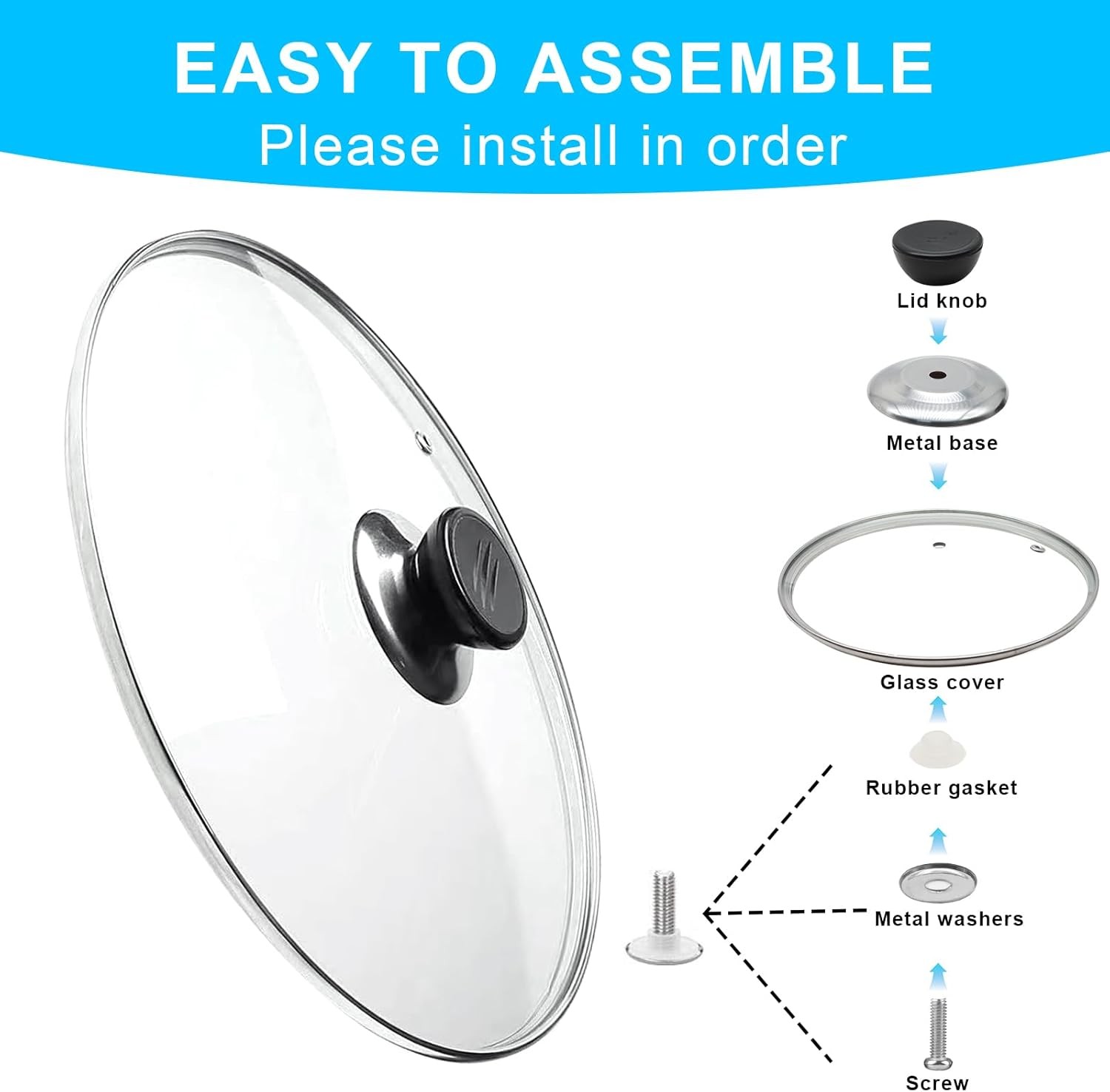 Glass Lid for Frying Pan Tempered Glass Pot Lid with Stainless Steel Rim for 8