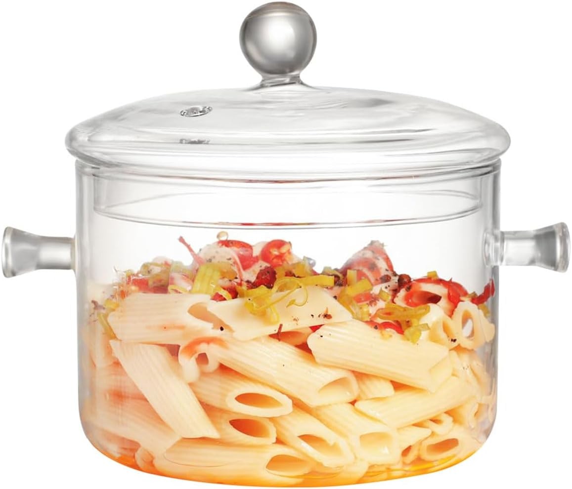 1.9L/64OZ Glass Cooking Pots Heat-Resistant Borosilicate Glass Saucepan W/ Cover
