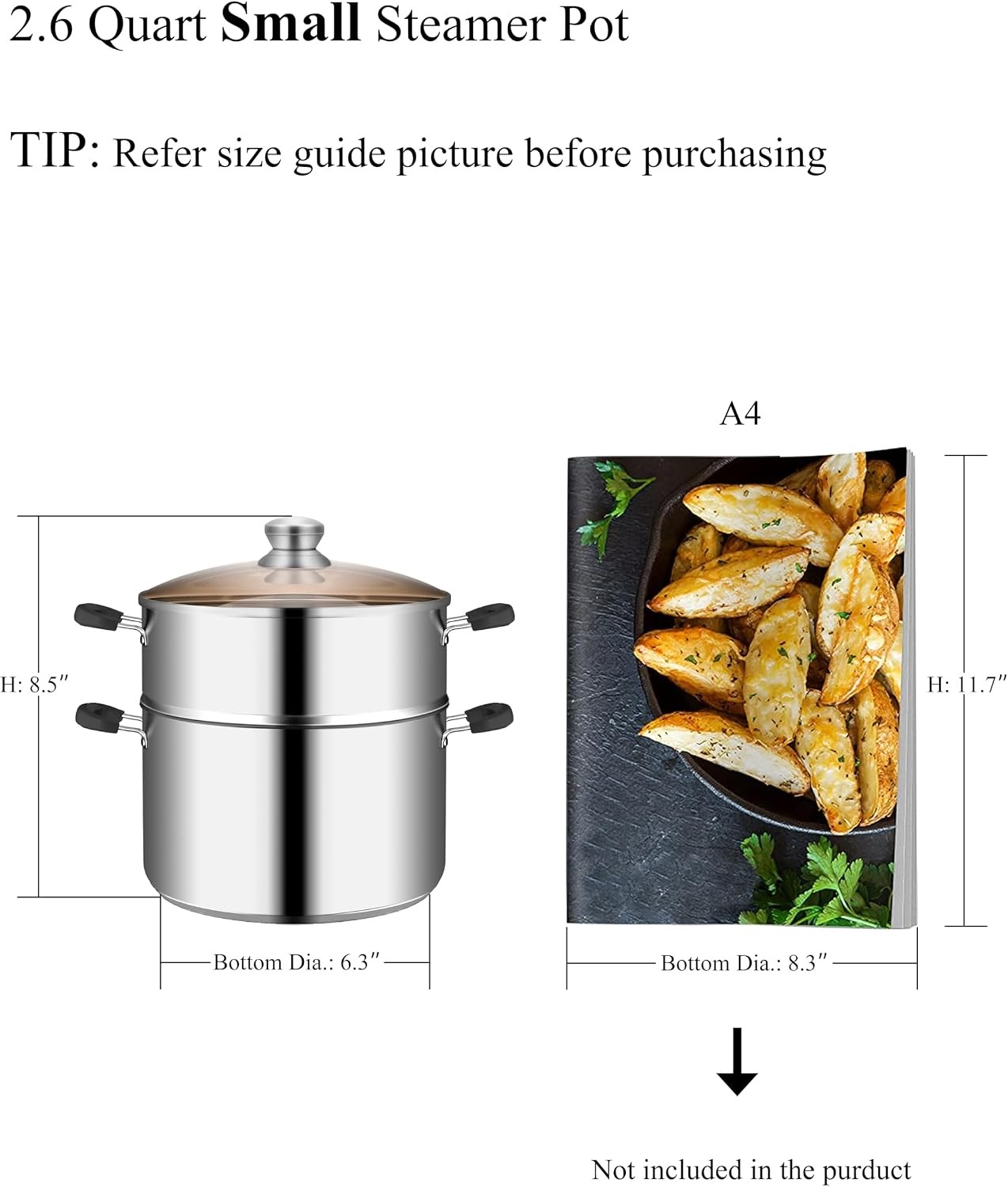 7.1 Inch Small Vegetable Steamer Pot, 2.1 QT Induction Stainless Steel Steame…