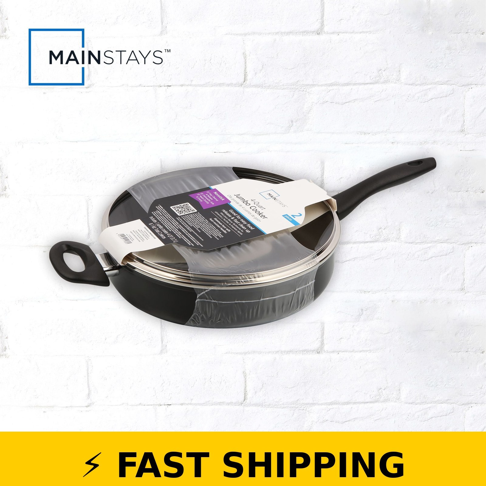 Mainstays 4 Quart Jumbo Cooker Frying Pan with Glass Lid – Black
