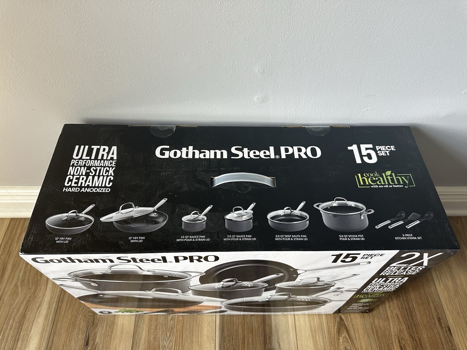 Gotham Steel Pro Nonstick 15-Piece Hard Anodized Aluminum Ceramic Cookware Set