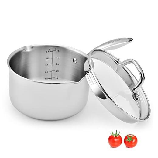 3.5 Quart Stainless Steel Pot Saucepan with Glass Strainer Lid, 3.5 QT saucepan