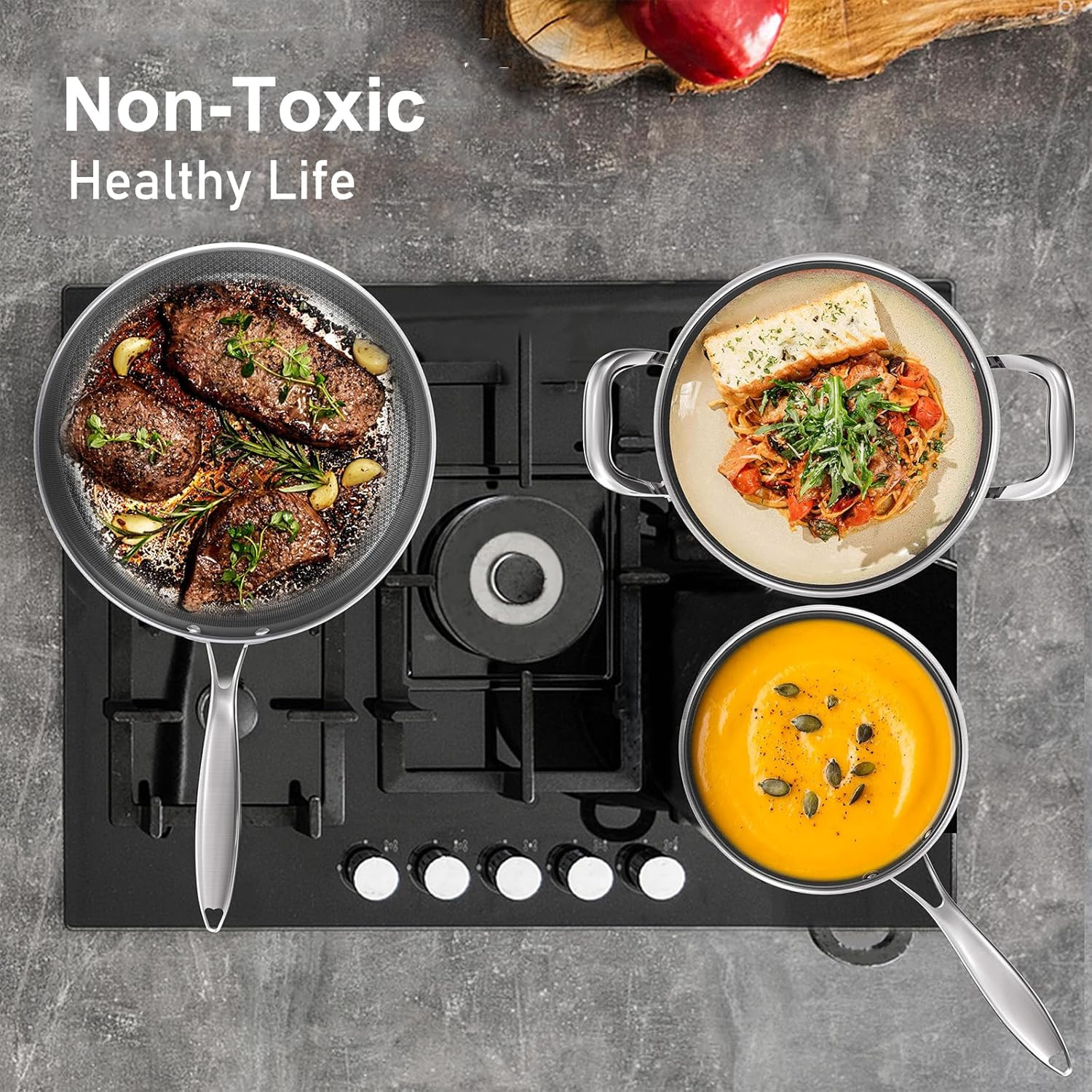 Stainless Steel 7PCS Cookware Set, Non-Toxic, Induction, Dishwasher Safe