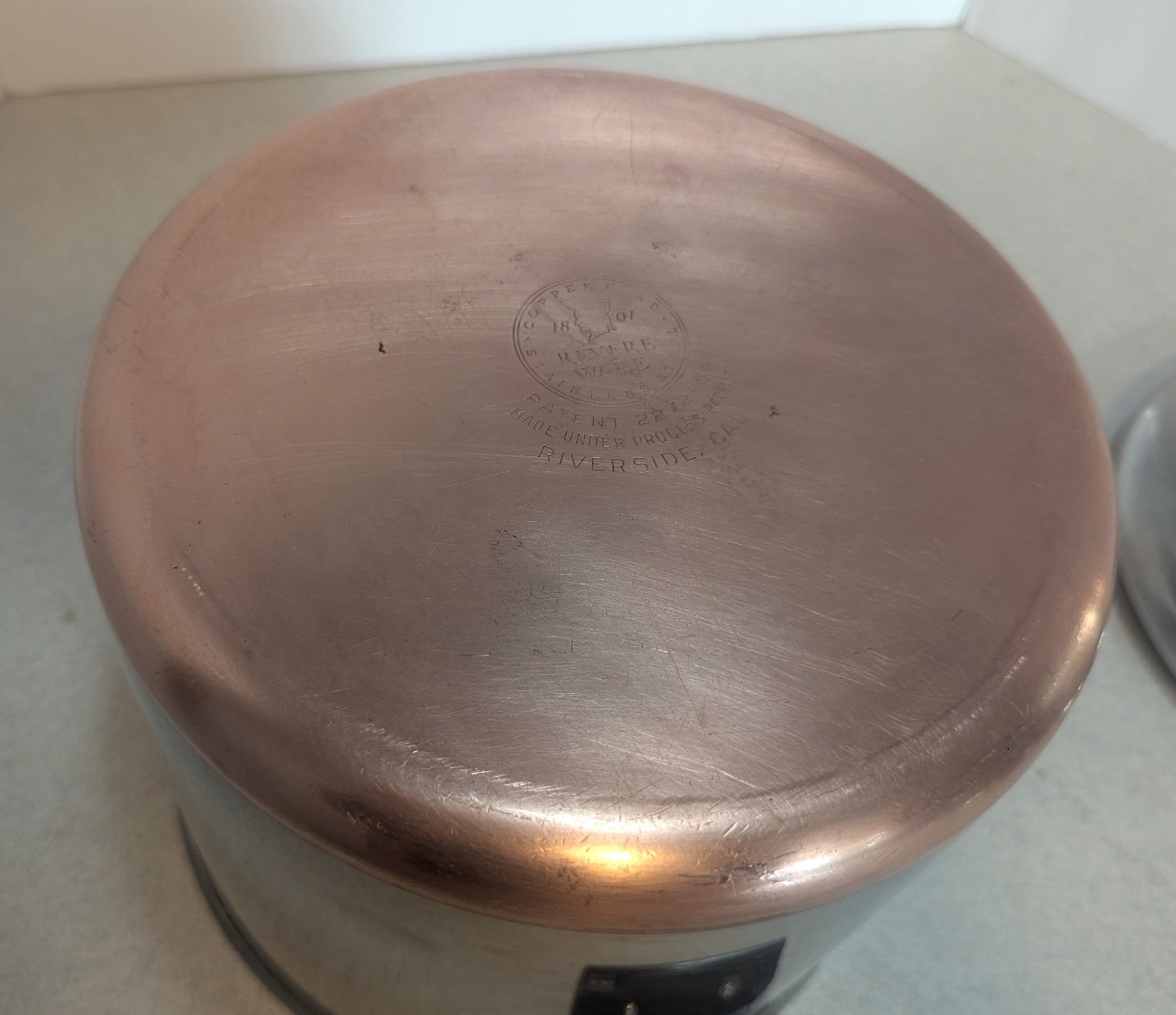 Vintage Pre 1962 Revere Ware Copper Clad 9”x8” 8qt Stock Pot w Lid Riverside CA