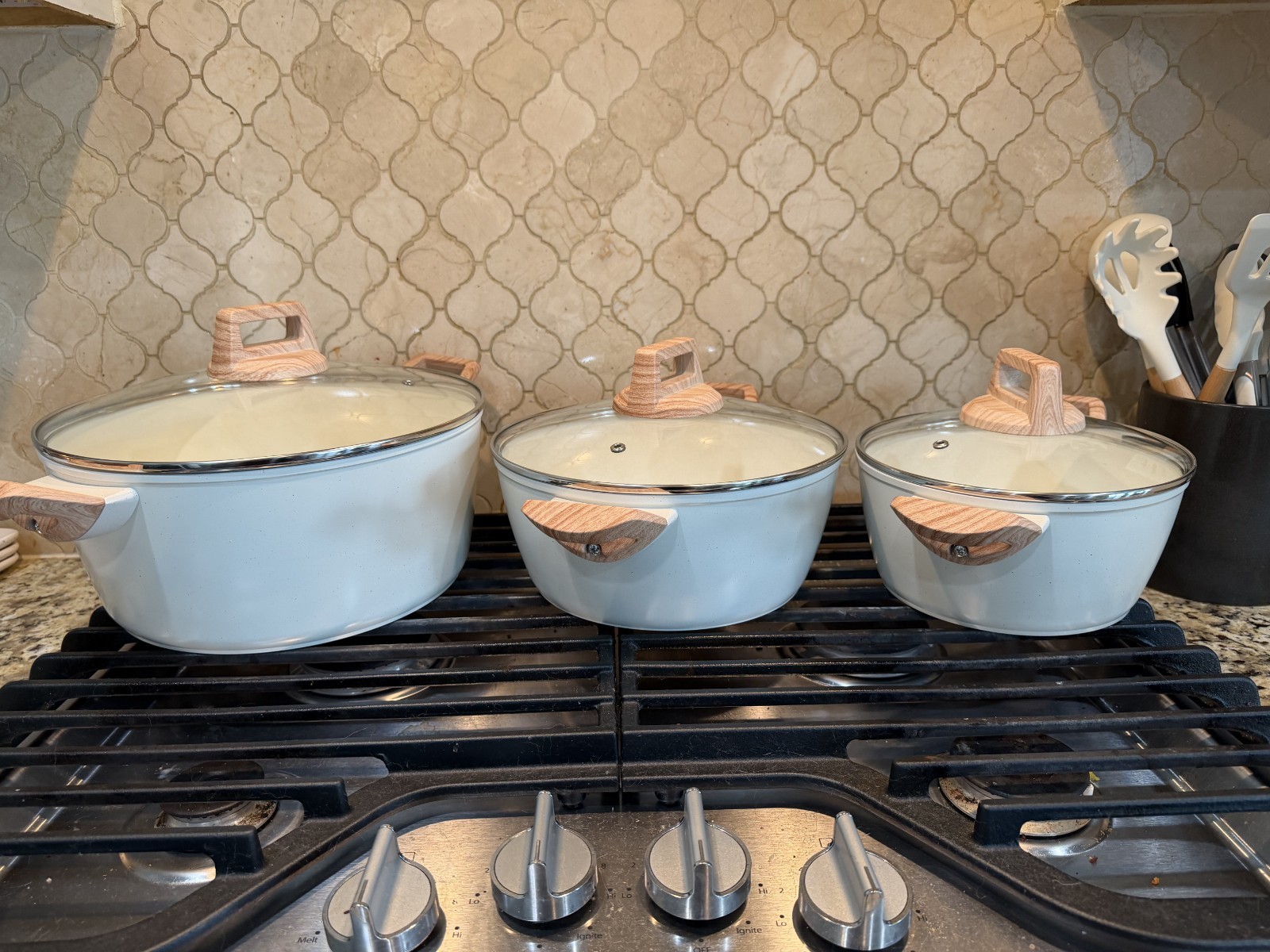 *NEW* Bazova 24pc Ceramic Nonstick Pots & Pans Set White, Titanium, 500°F