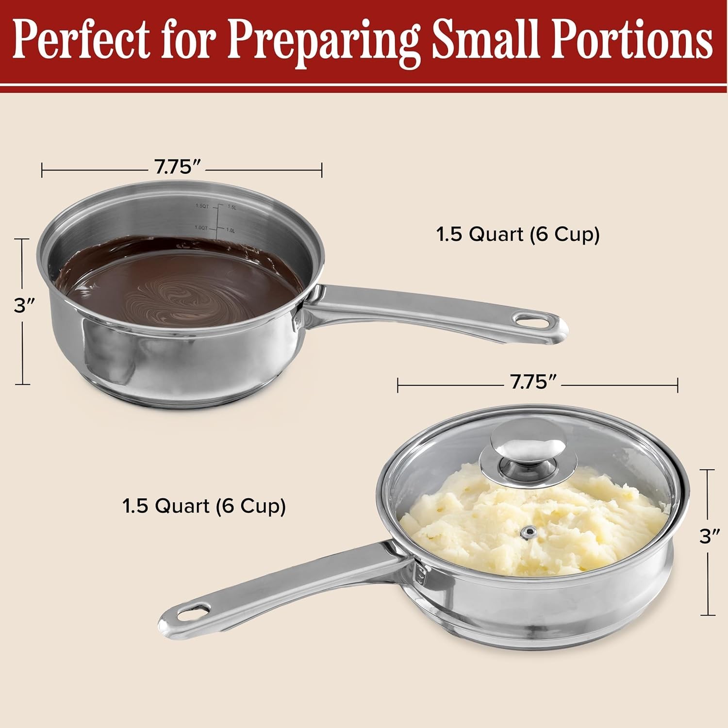 6 Cup Double Boiler Pot Set – 1.5 Quart Stainless-Steel Saucepan 2-in-1 with …