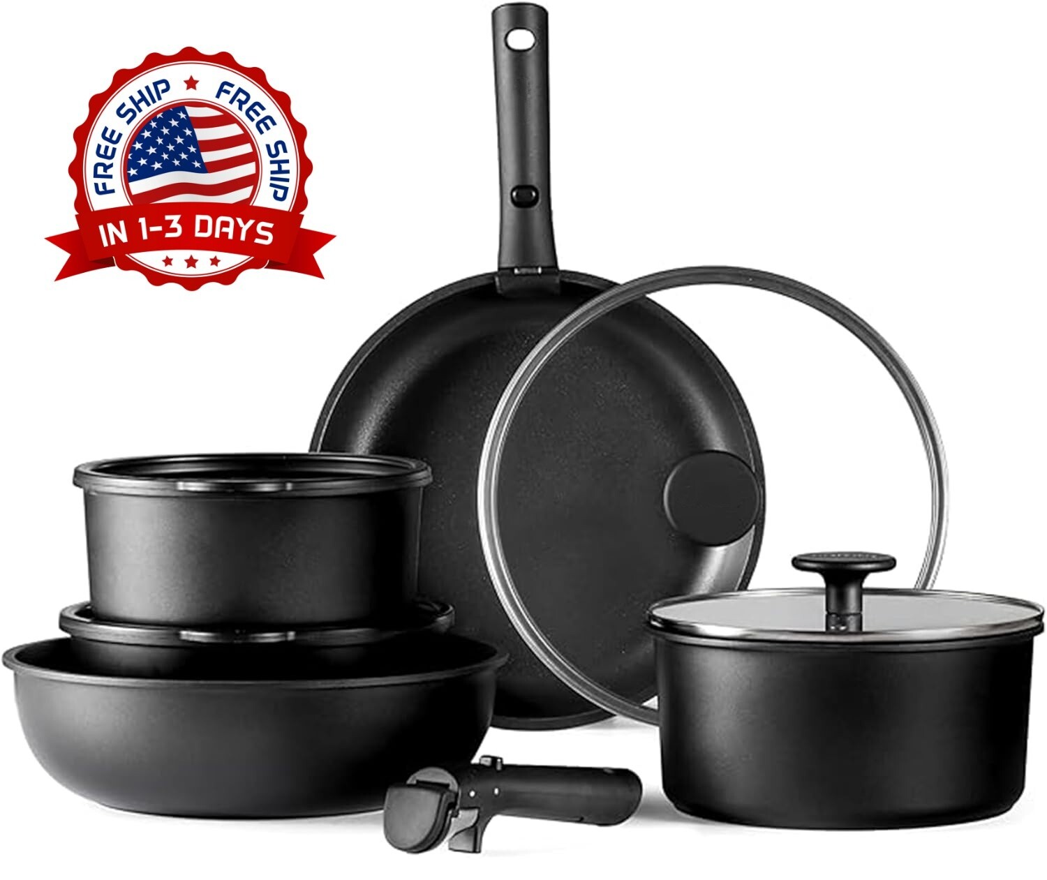 Juego Ollas y Sartenes Utensilios De Cocina Antiadherentes Con Mango Desmontable