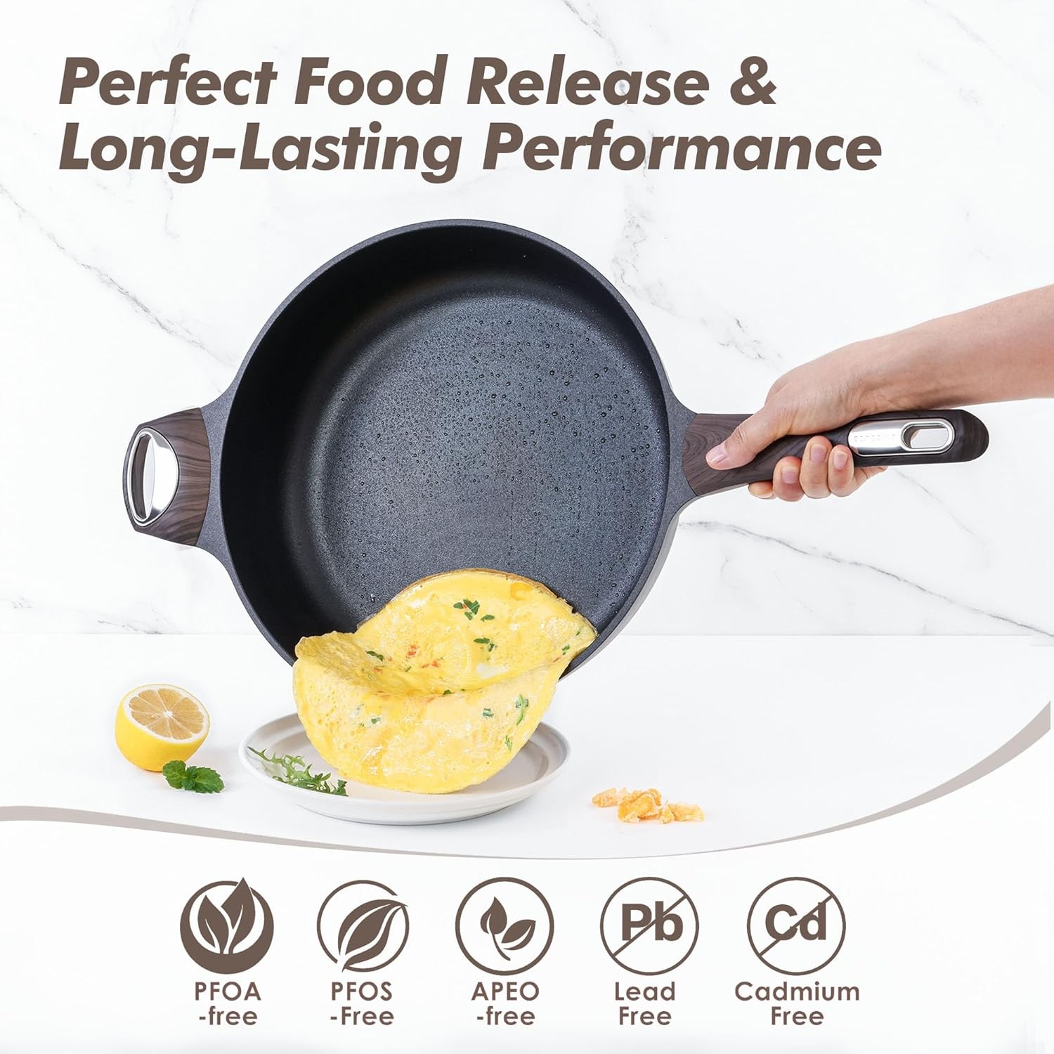 SENSARTE Nonstick Frying Pan Skillet with Lid, 6QT / 13.3IN, Classic Black