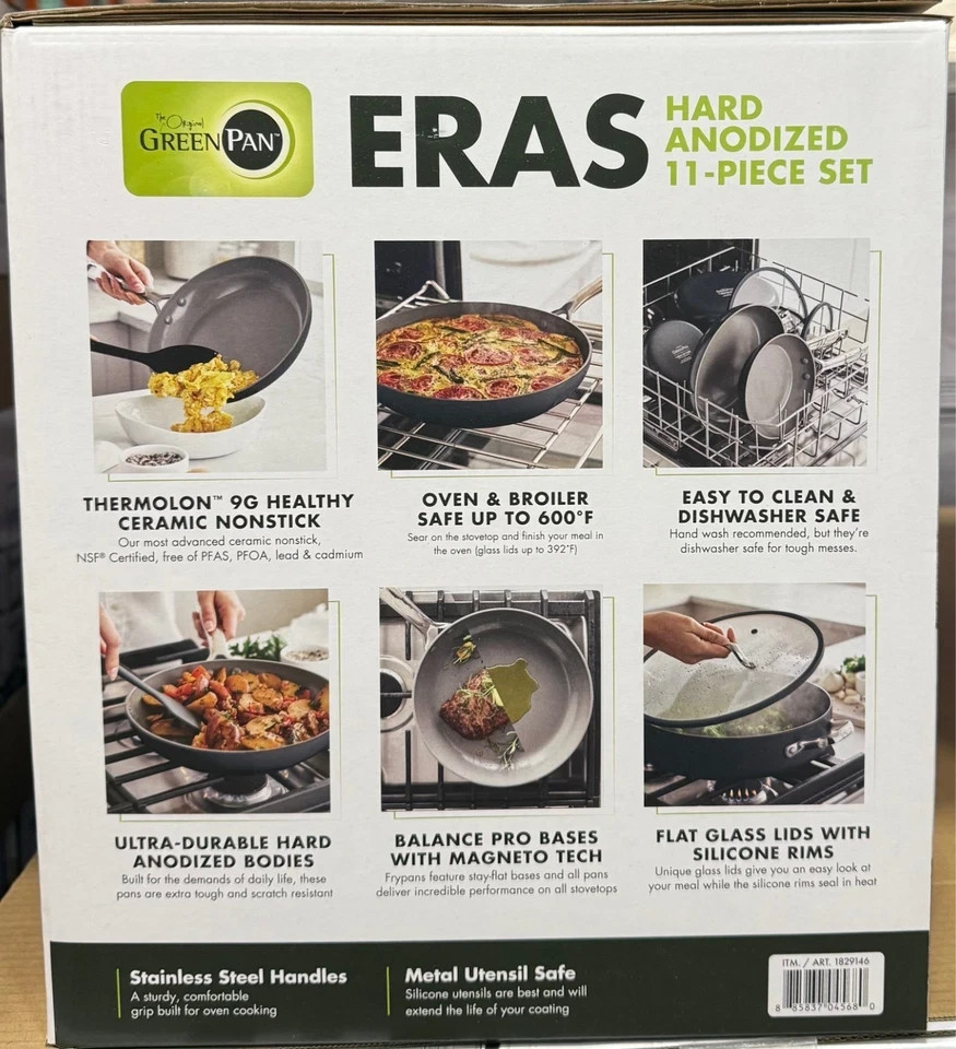 GreenPan Eras Hard Anodized Healthy Ceramic Nonstick 11 Piece Cookware