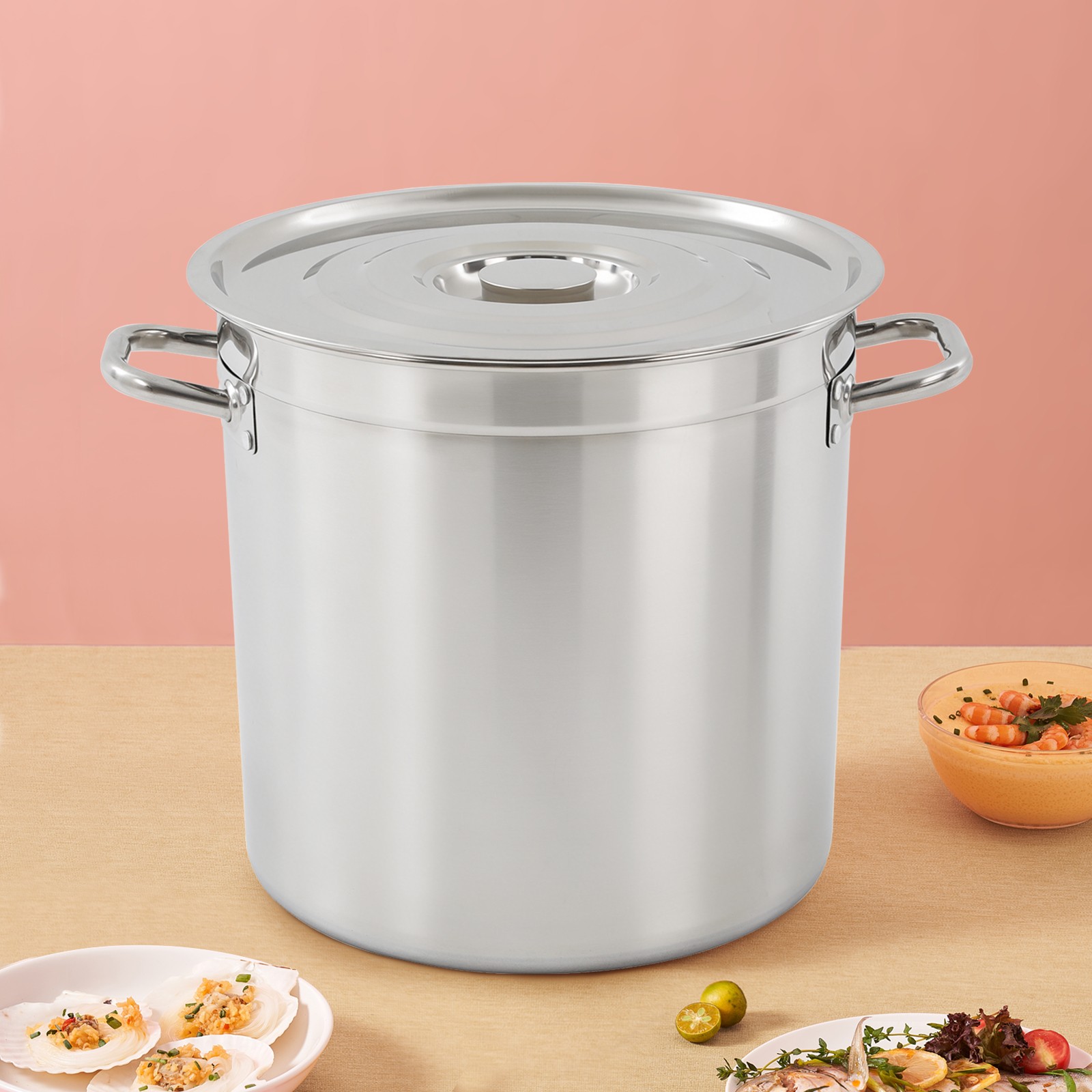 Deep Stainless Steel Stock Soup Pot With Lid Braising Simmering Stew Soup