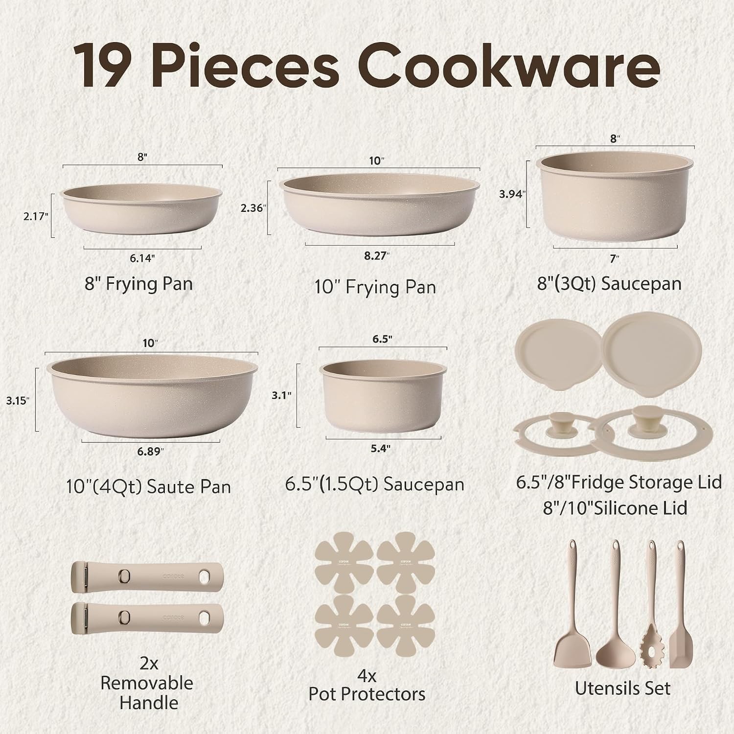 19pcs Pots and Pans Set Non Stick, Nonstick Cookware Set Detachable Handle, I…