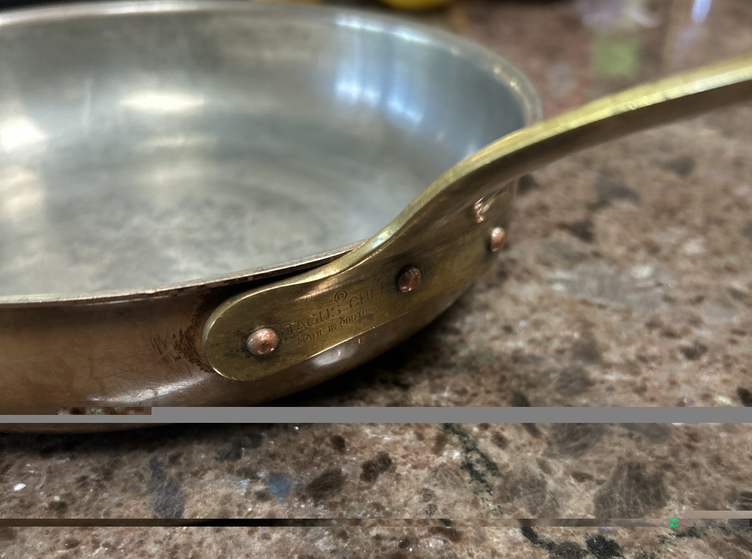 Vintage Tagus Copper Frying Pan Skillet Brass Handle 8.25″ Portugal Cookware