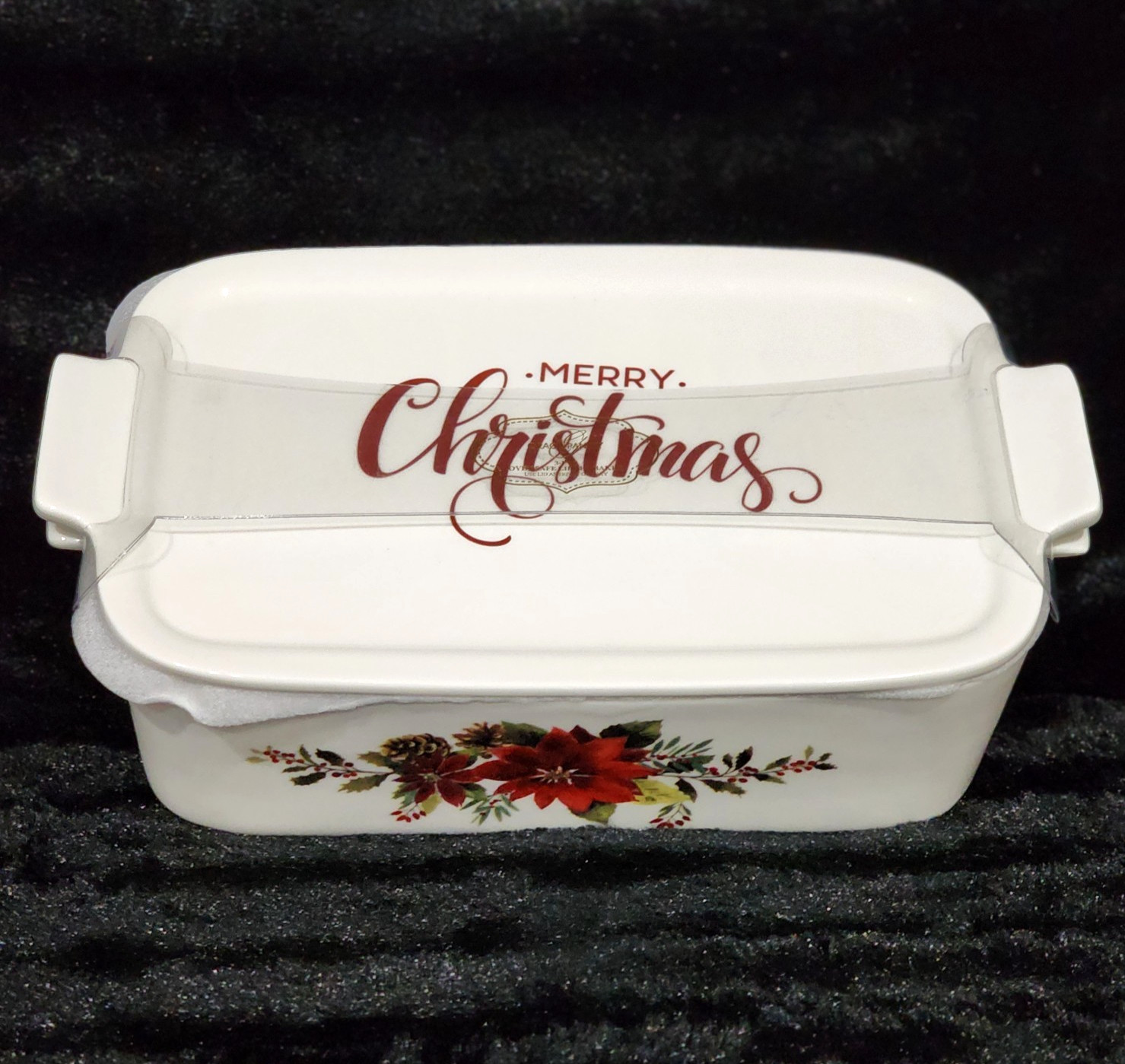 Grace Pantry Christmas POINSETTIA Rectangular Baker & Lid 11″ Oven Safe 3 in 1