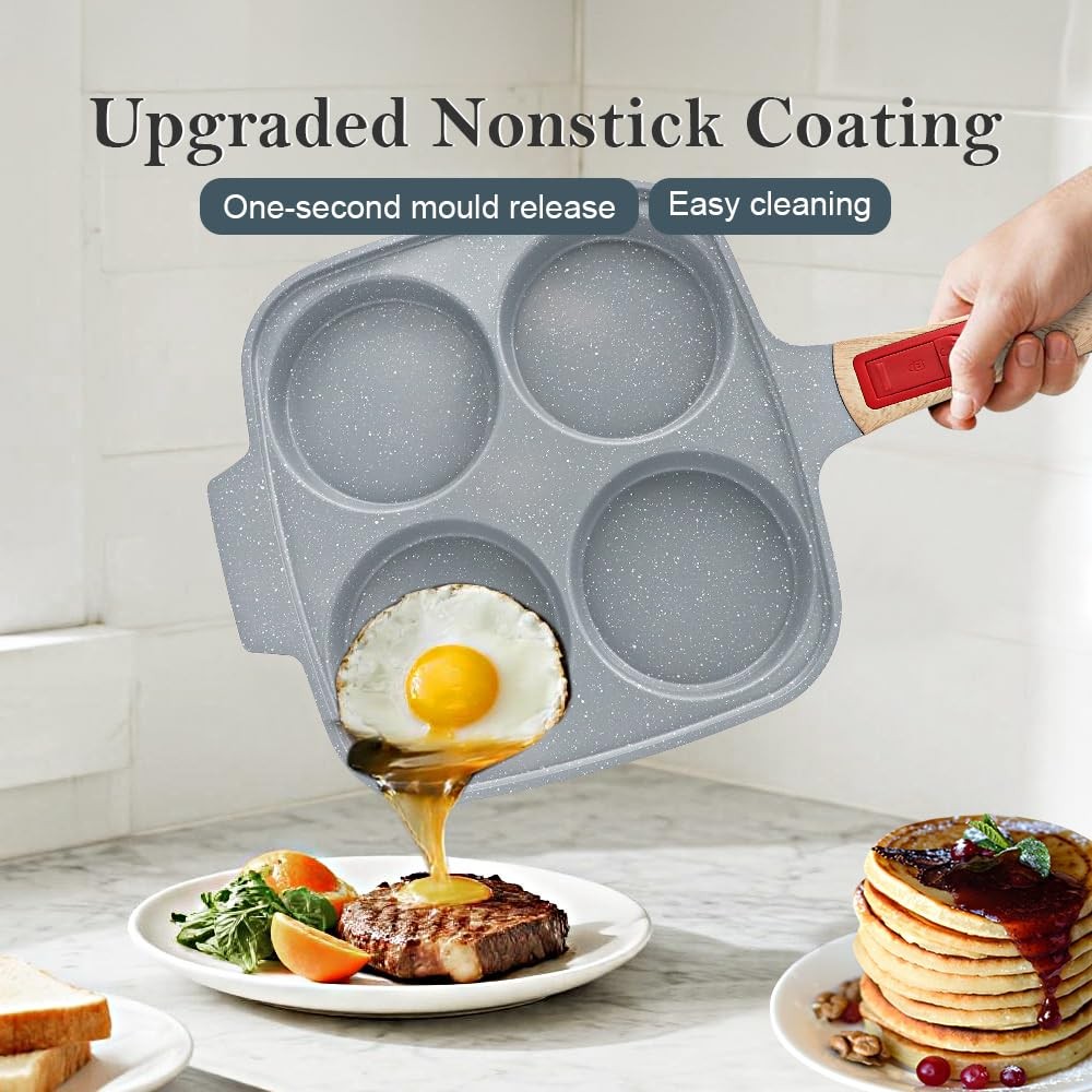 10 inch Large Egg Pan with Lid, 4-Cup Ceramic Egg Frying Pan Nonstick Omelett…