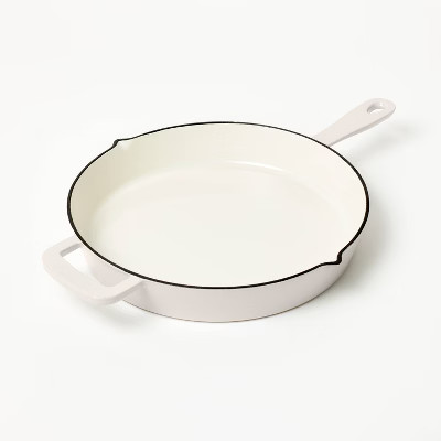 Figmint Enamel Cast Iron Skillet 500 Degree F 2.54QT Light Gray 12″