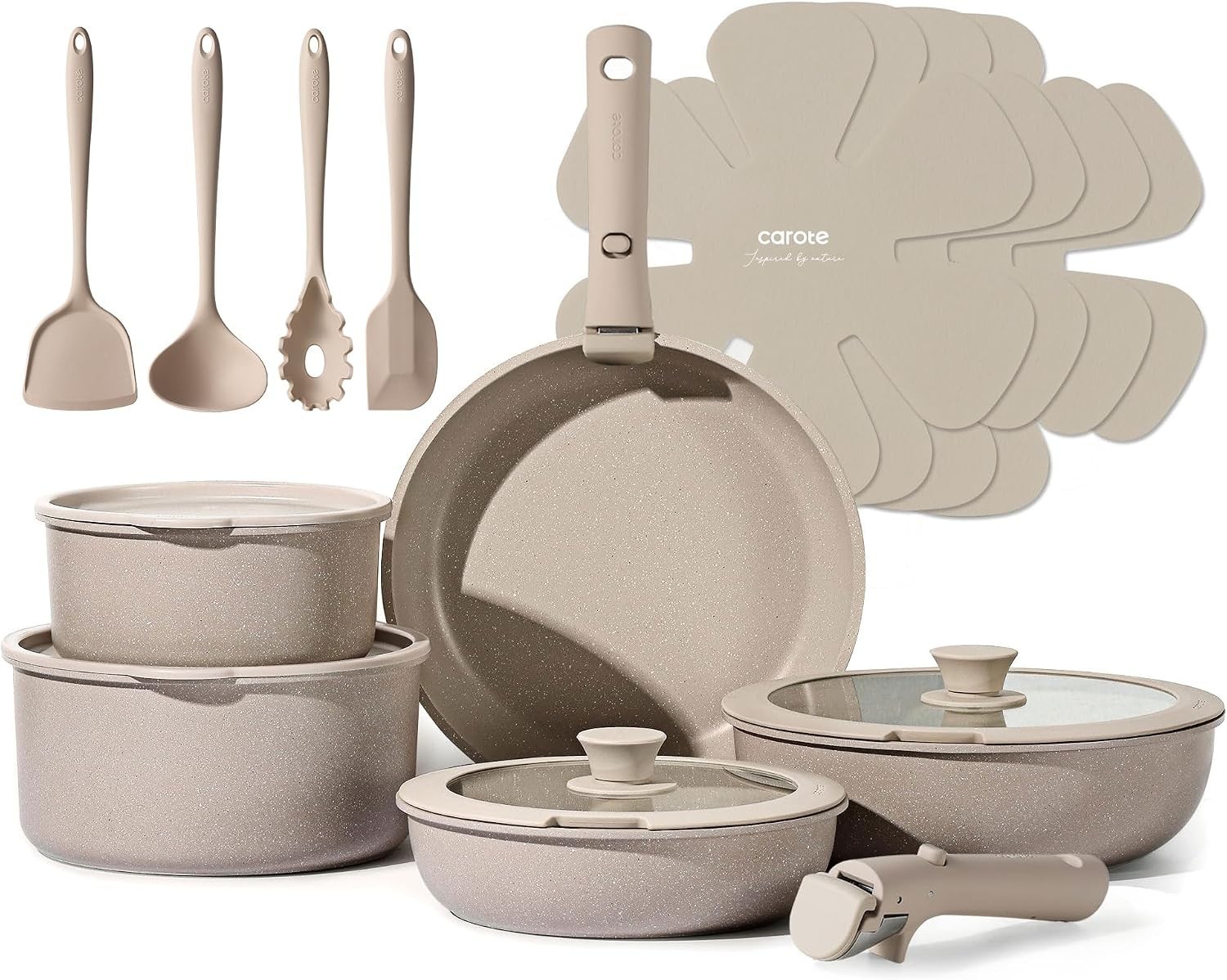19pcs Pots and Pans Set Non Stick, Nonstick Cookware Set Detachable Handle, I…