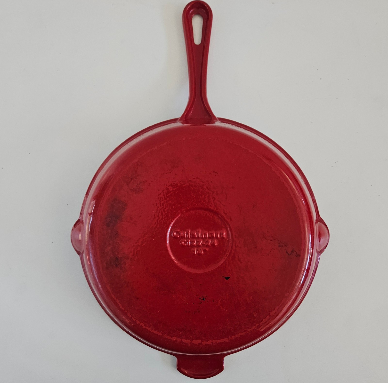 Cuisinart Cast Iron Enamel Skillet 10″ Red Frying Pan Duel Pour Spout C122-24
