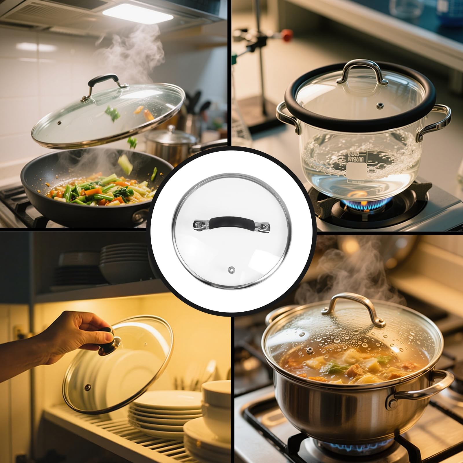 Universal Lid, 7 Inch Tempered Glass Pan Cover Designed with Steam Vent Hole,…
