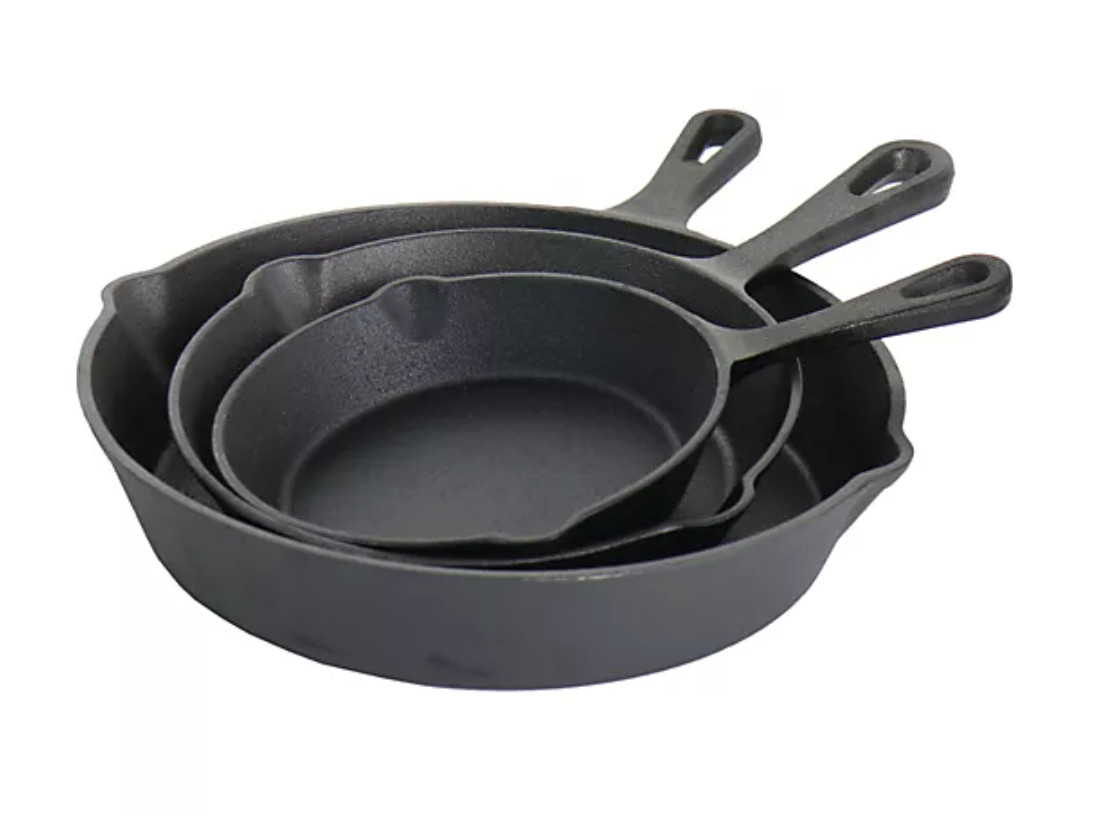 MegaChef Pre-Seasoned 3 Piece Cast Iron SkilletSet