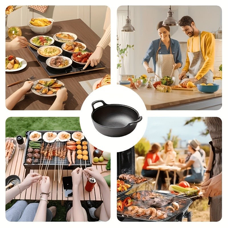 2-Piece Heavy-Duty Cast Iron Wok Set, 7.87in & 9.84in Traditional Uncoated